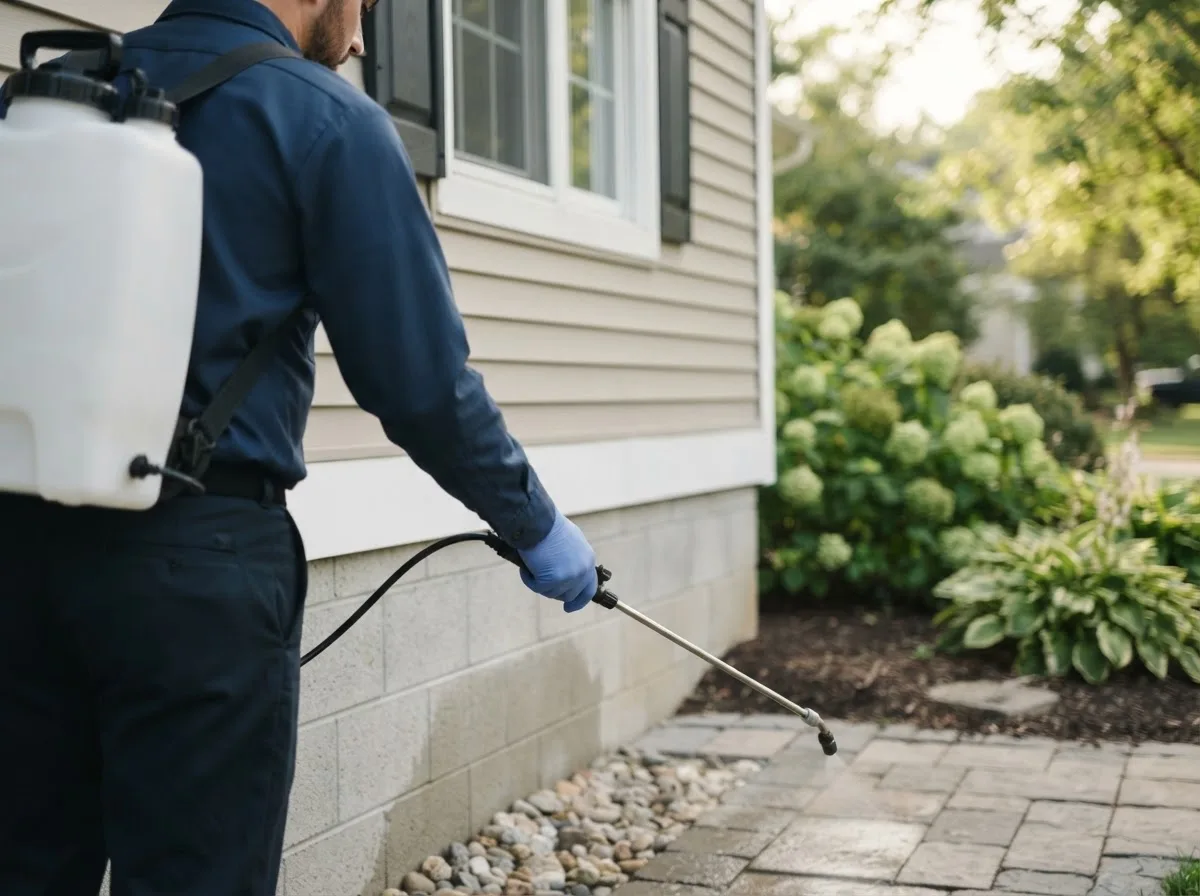 Pest control technician inspecting a home in Mansfield, OH